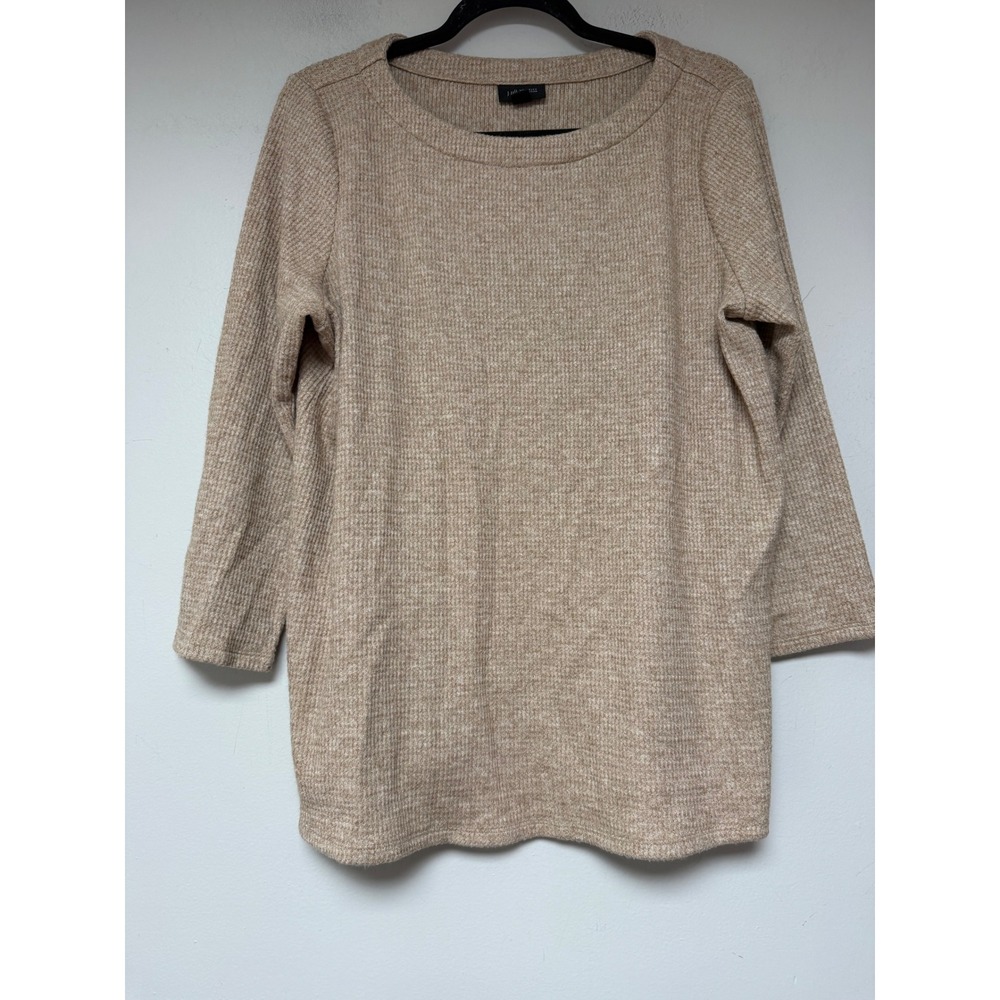 J. Jill Wearever Tunic Womens L Tan Oatmeal Excellent Textured 3/4 Sleeve Top